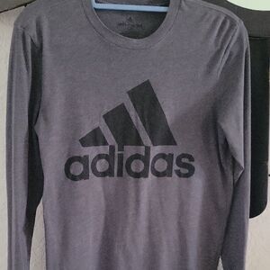 Adidas Charcoal Long Sleeve Tee with Black Logo